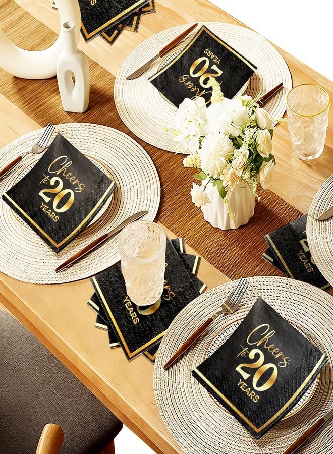 JOYGATHER Cheers to 20 Years - 50PCS Black & Gold Foil Cocktail Napkins, 3-Ply Disposable Paper 5x5 Inches 20th Birthday Decorations, Wedding, Anniversary, Party Men & Women - Image 4